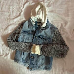 Wallflower Denim Jacket with Gray Knit Sleeves
